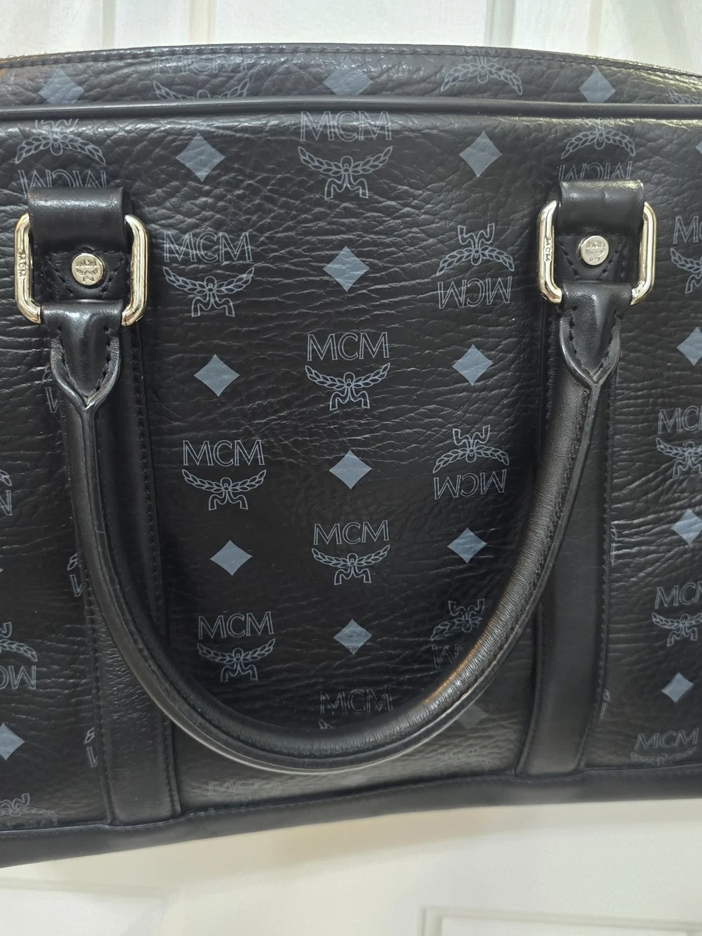 MCM Black Leather Visetos Satchel Bag